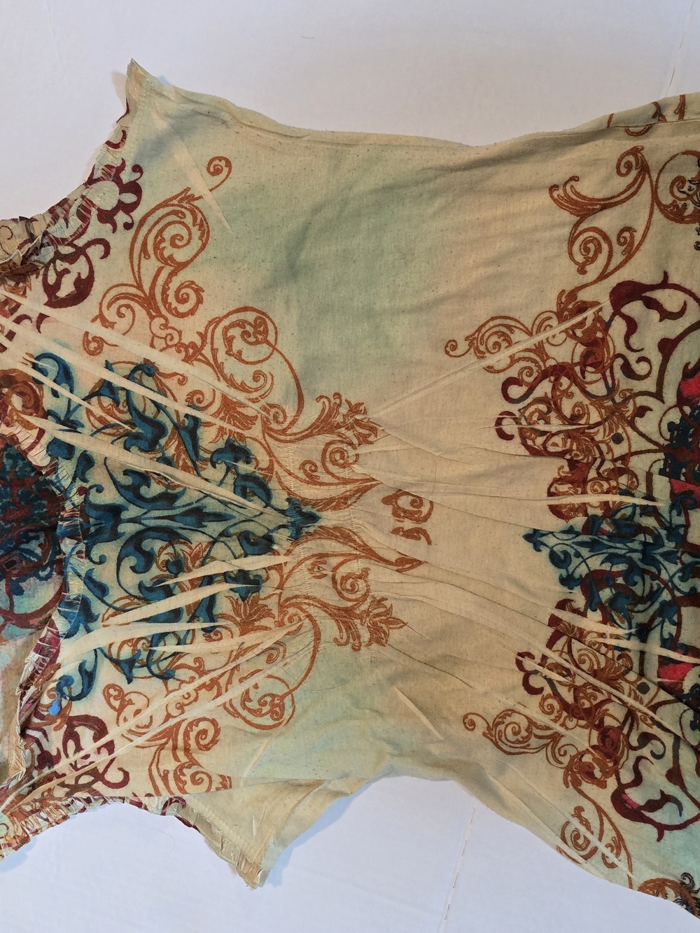 ONE WORLD Cream Tunic with Teal and Rust Scroll Print